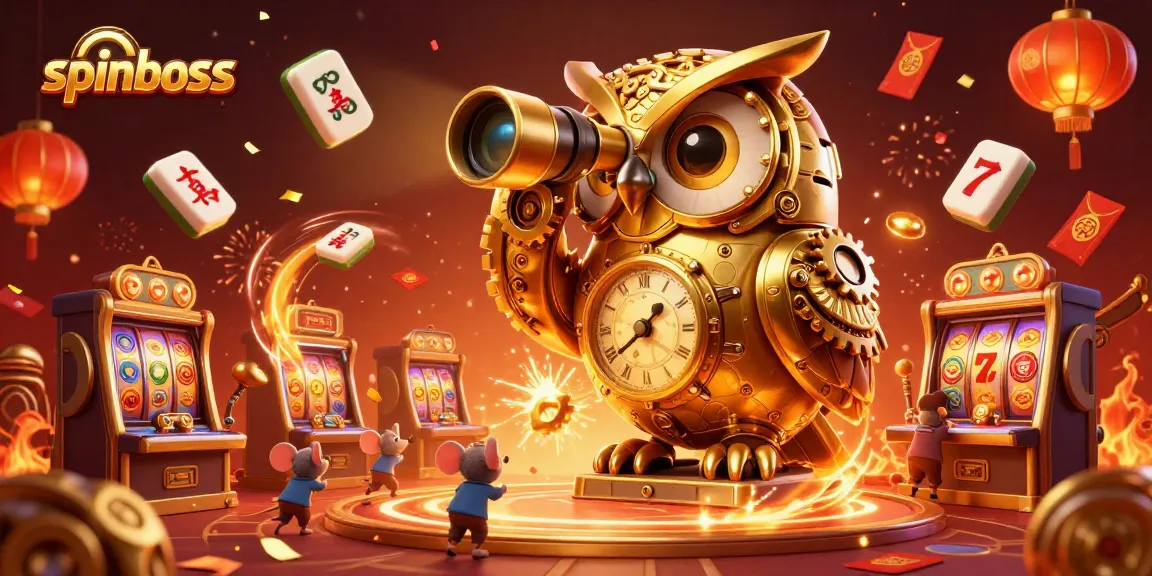 Experience the exciting world of spinboss with a vibrant owl and mouse, captivating casino action.