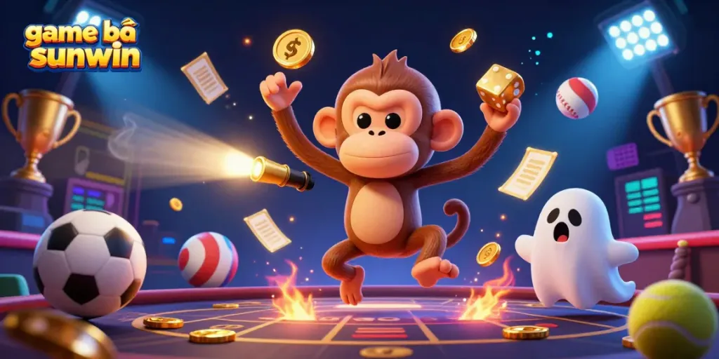Engage with game bài sunwin at a lively haunted casino with a playful poltergeist monkey