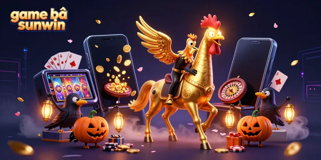 Experience the thrilling game bài sunwin with a golden rooster in a vibrant casino scene.