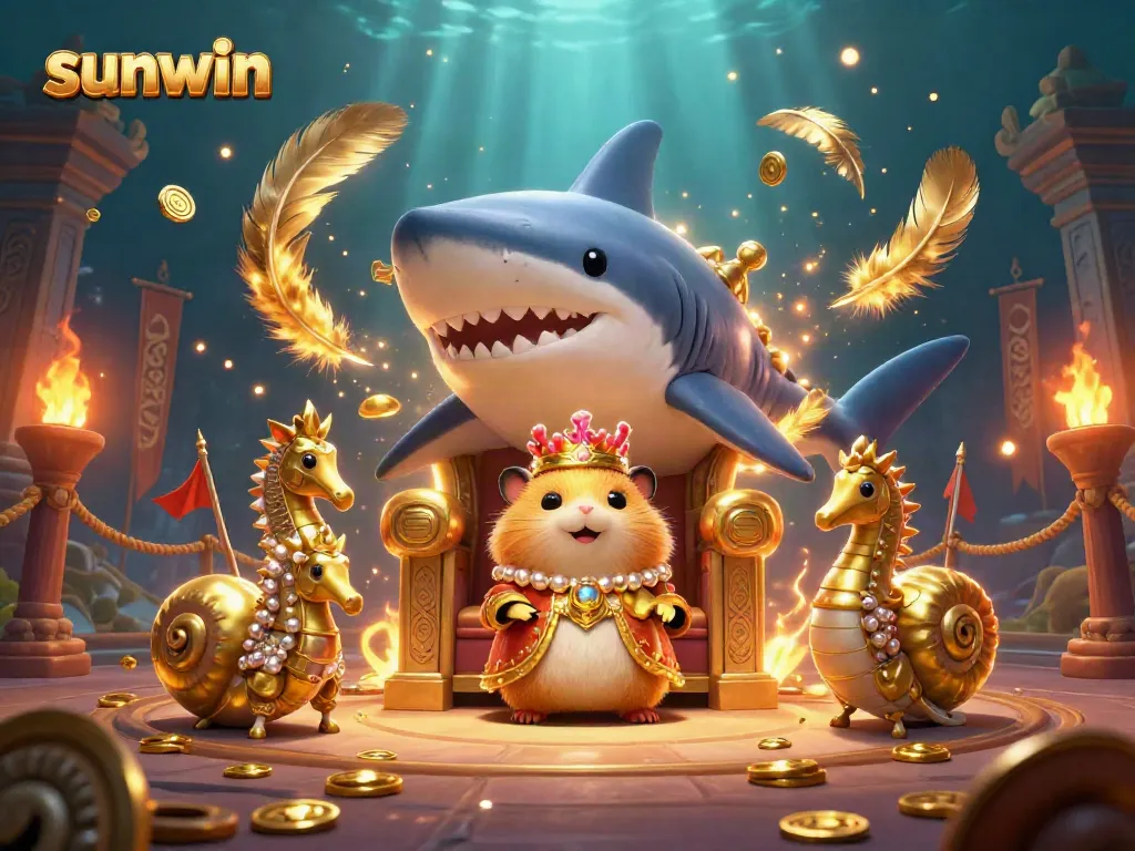 Experience thrilling gameplay with sunwin, illustrated in an underwater casino realm featuring a hamster king and royal guards.