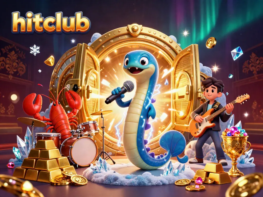 Hitclub showcases an electric eel DJ in an underwater casino, illuminated by abundant gold treasure.