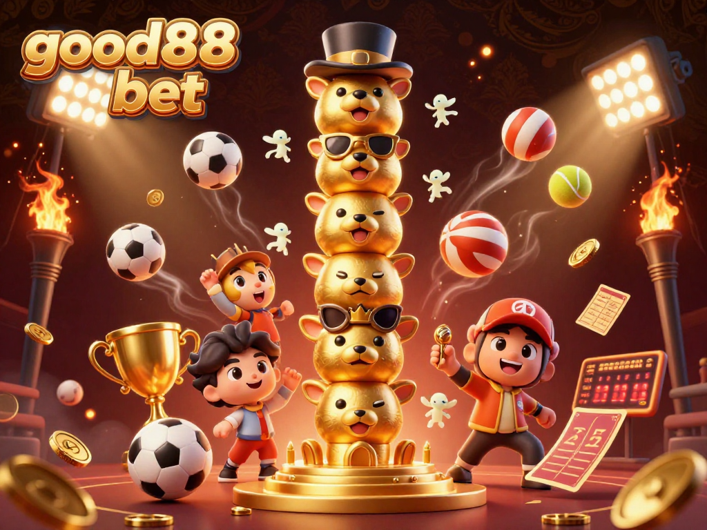 Experience thrilling wins at good88 bet with a vibrant 3D visual showcasing dynamic sports betting elements.