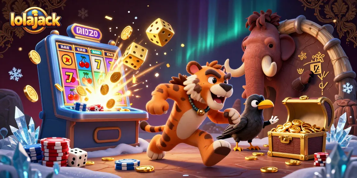 Experience thrilling wins with lolajack's fun-filled 3D cartoon casino scene featuring vibrant slots.